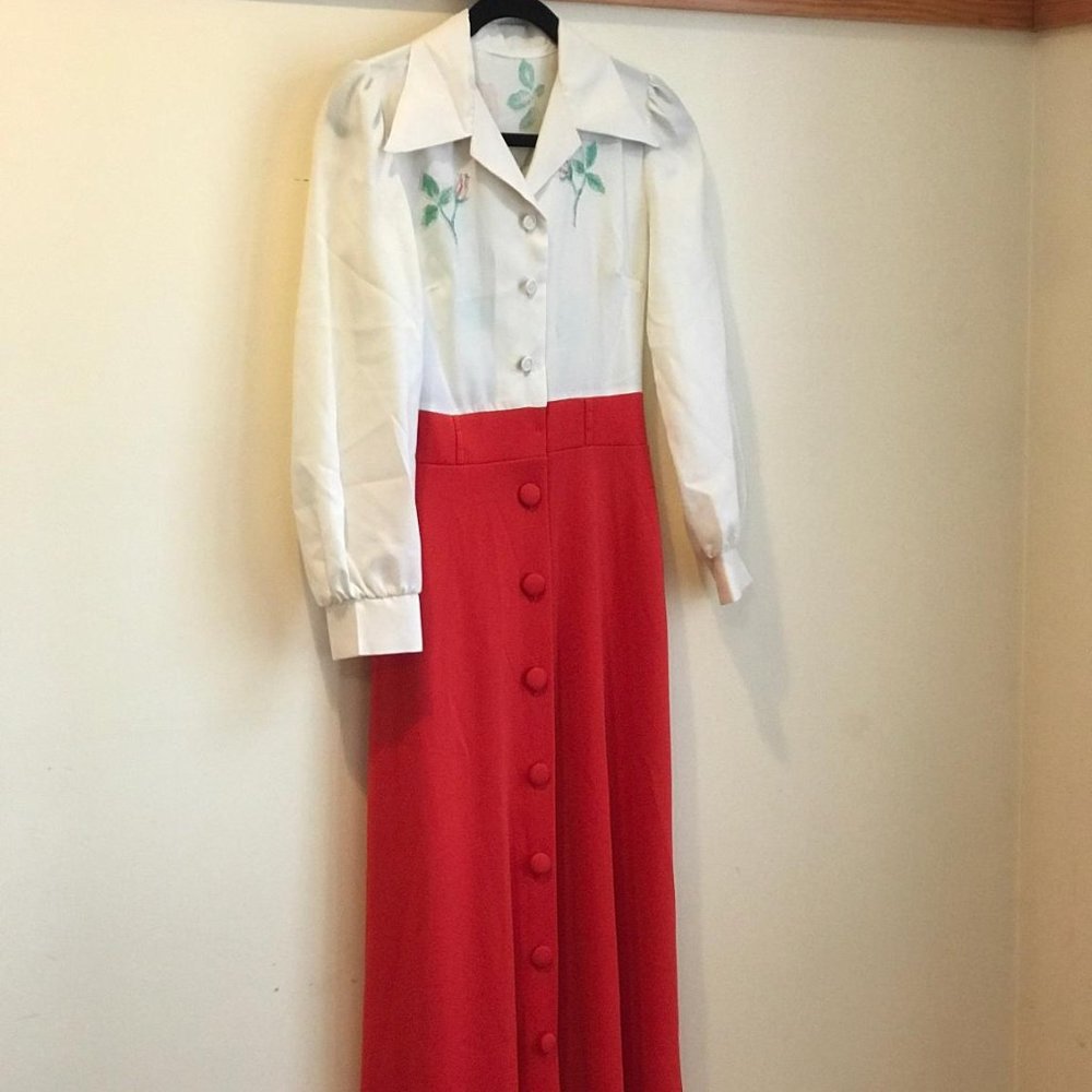 Boho Floral Maxi Dress Candy Apple Red Button Up